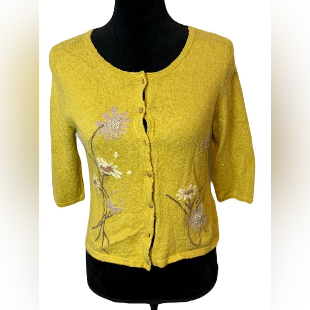 J. Jill Yellow Floral Cardigan